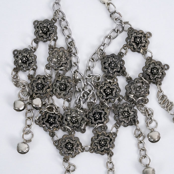 Vintage Silver Floral Dangle Bib Link Bracelet