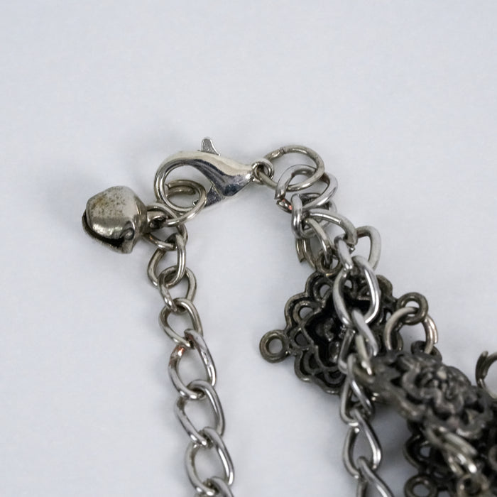 Vintage Silver Floral Dangle Bib Link Bracelet