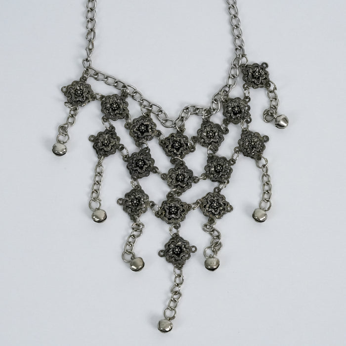 Vintage Silver Floral Dangle Bib Necklace