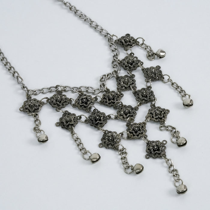 Vintage Silver Floral Dangle Bib Necklace