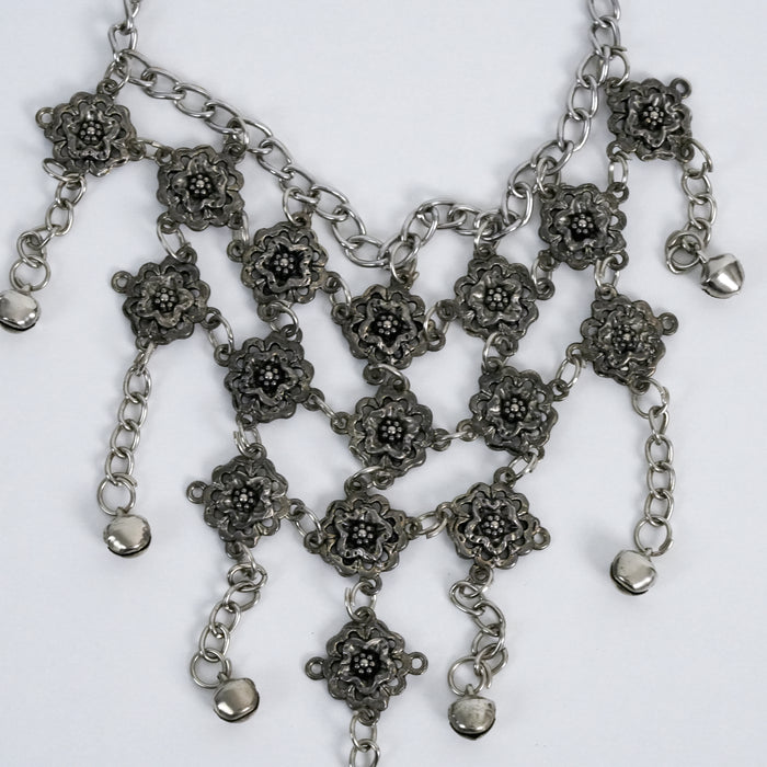 Vintage Silver Floral Dangle Bib Necklace