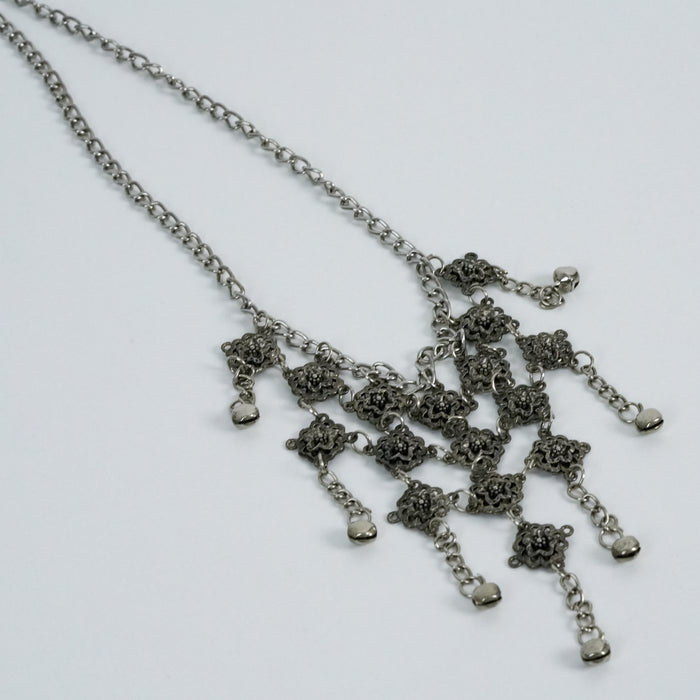 Vintage Silver Floral Dangle Bib Necklace