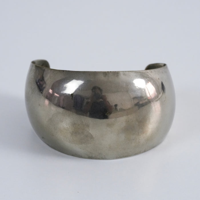 Vintage Silver Tone Wide Cuff Bracelet, Minimalist Dome Cuff