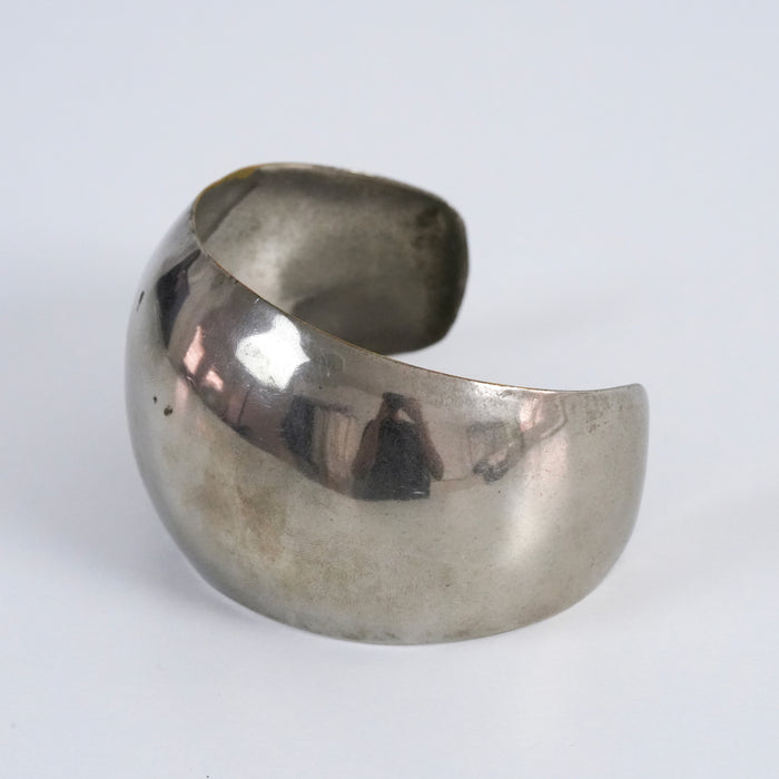 Vintage Silver Tone Wide Cuff Bracelet, Minimalist Dome Cuff