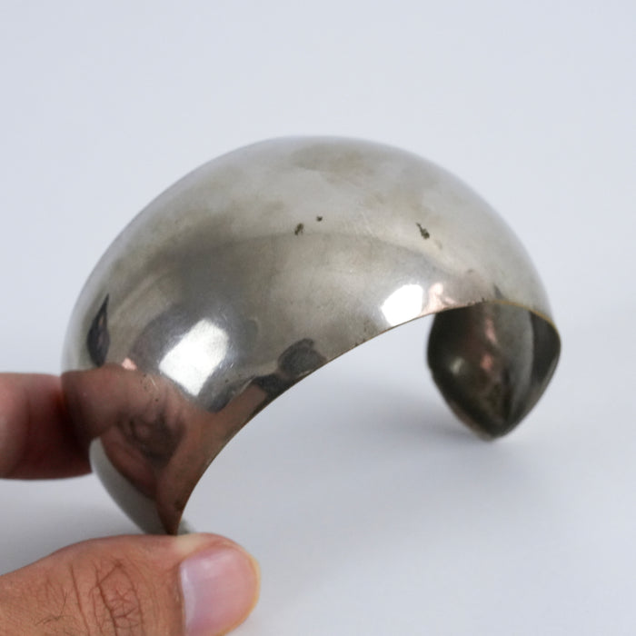 Vintage Silver Tone Wide Cuff Bracelet, Minimalist Dome Cuff