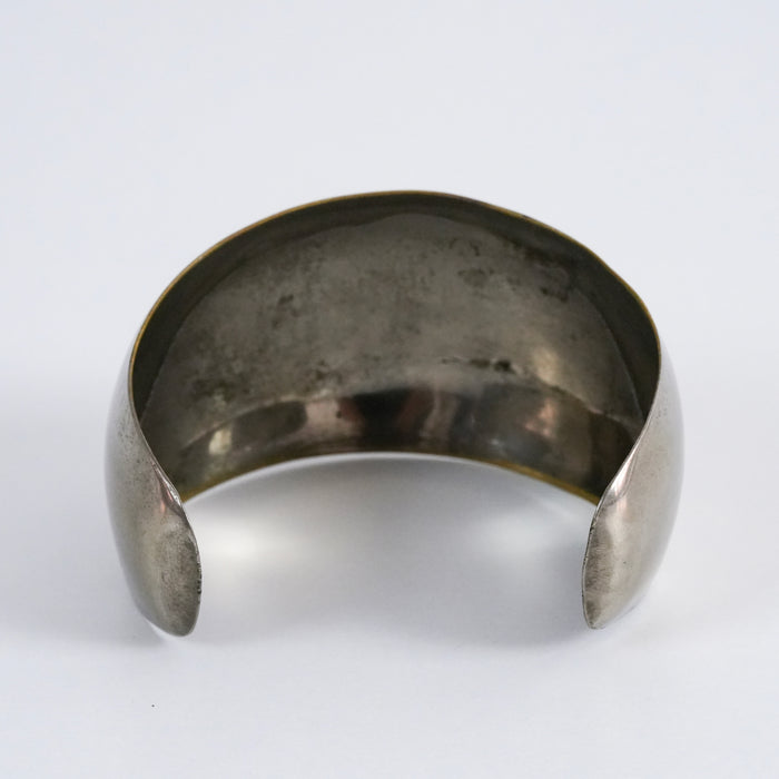 Vintage Silver Tone Wide Cuff Bracelet, Minimalist Dome Cuff