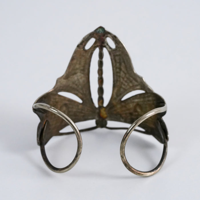 Vintage Silver Tone Butterfly Cuff Bracelet, Art Nouveau Openwork Butterfly Statement Bracelet