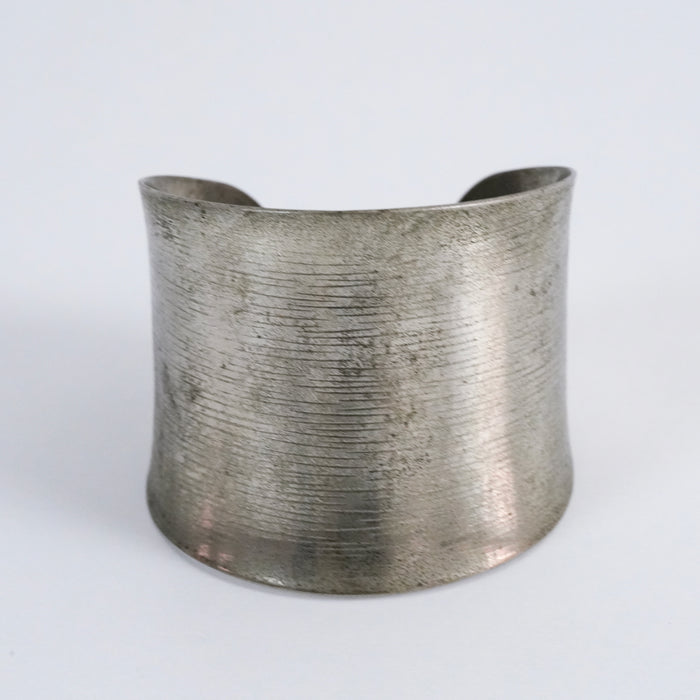 Vintage Brushed Silver Tone Wide Cuff Bracelet, Minimalist Open Cuff Bangle