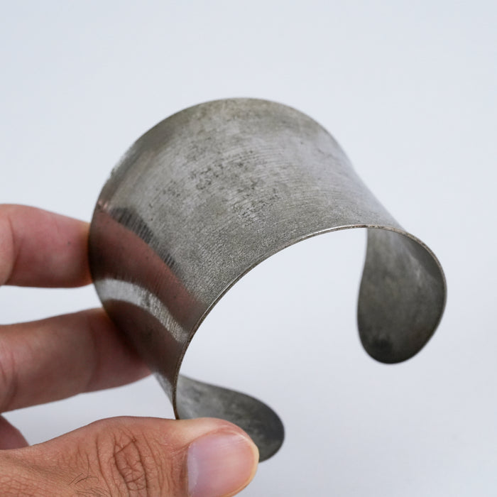 Vintage Brushed Silver Tone Wide Cuff Bracelet, Minimalist Open Cuff Bangle