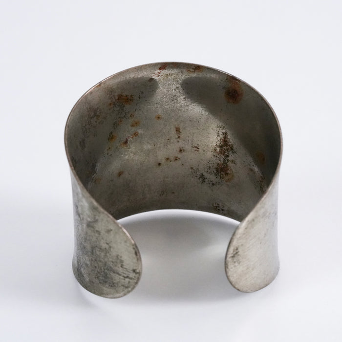 Vintage Brushed Silver Tone Wide Cuff Bracelet, Minimalist Open Cuff Bangle