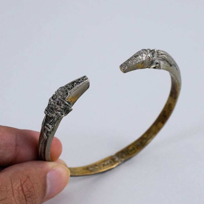 Vintage Balinese Dragon Head Cuff Silver Tone Bracelet