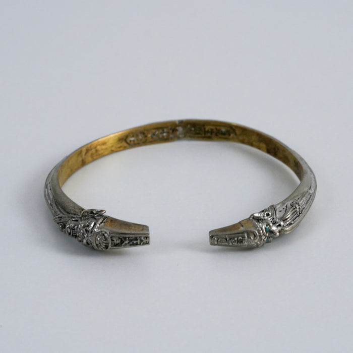 Vintage Balinese Dragon Head Cuff Silver Tone Bracelet