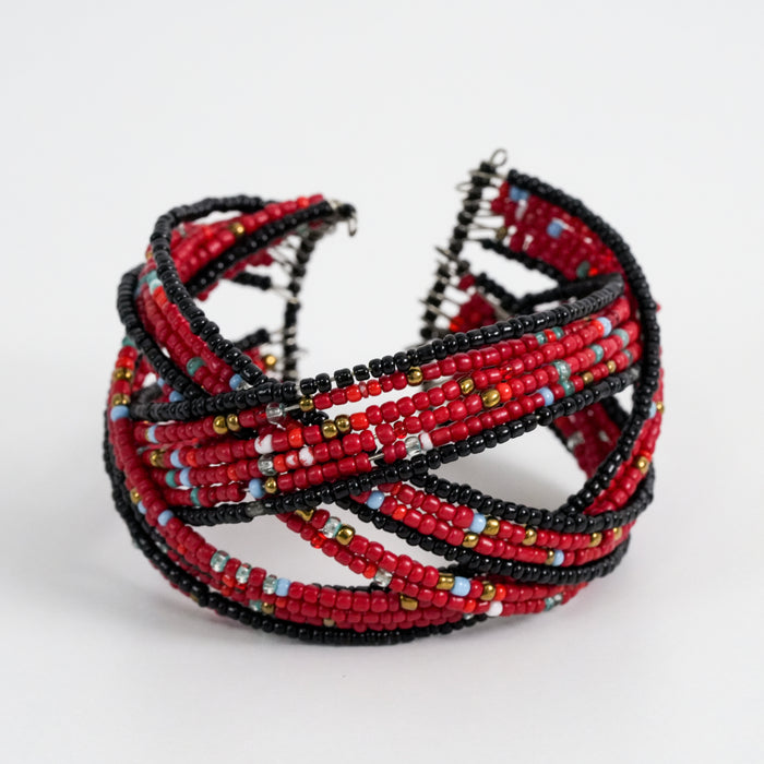 Vintage Beaded Cuff Bracelet, Handmade Seed Bead Wrap Bracelet