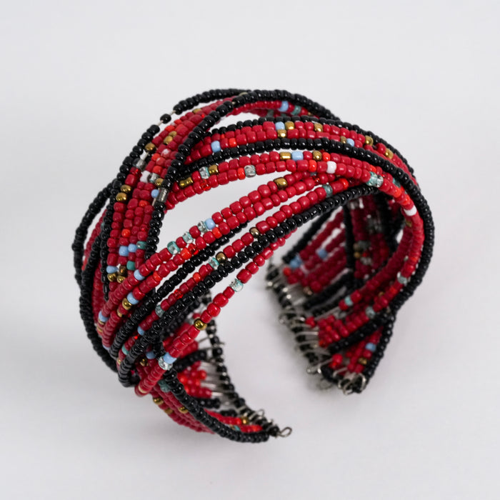 Vintage Beaded Cuff Bracelet, Handmade Seed Bead Wrap Bracelet