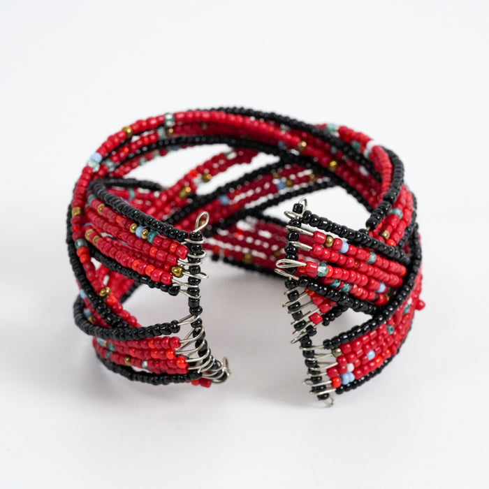 Vintage Beaded Cuff Bracelet, Handmade Seed Bead Wrap Bracelet