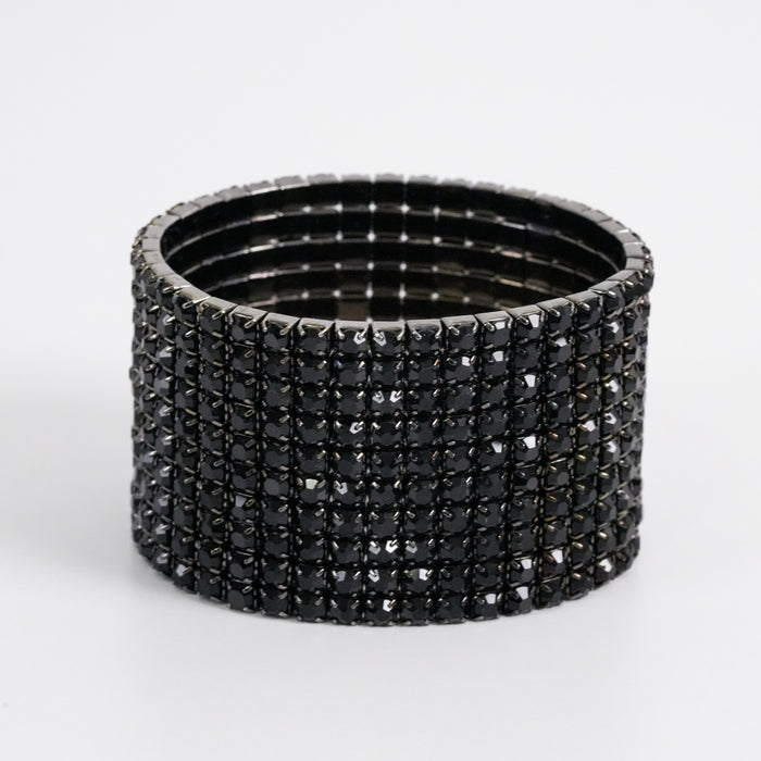 Vintage Black Rhinestone Wide Stretch Bracelet, Statement Crystal Bracelet