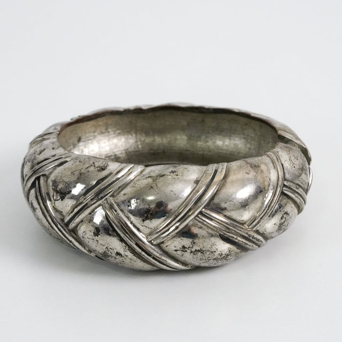 Vintage Silver-Tone Chunky Cuff Bracelet, Braided Textured Statement Bangle