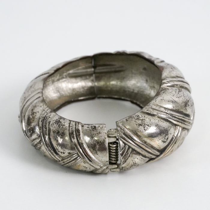 Vintage Silver-Tone Chunky Cuff Bracelet, Braided Textured Statement Bangle