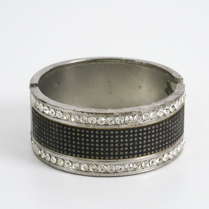 Vintage Black Enamel Rhinestone Cuff Bracelet