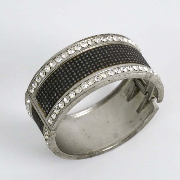 Vintage Black Enamel Rhinestone Cuff Bracelet