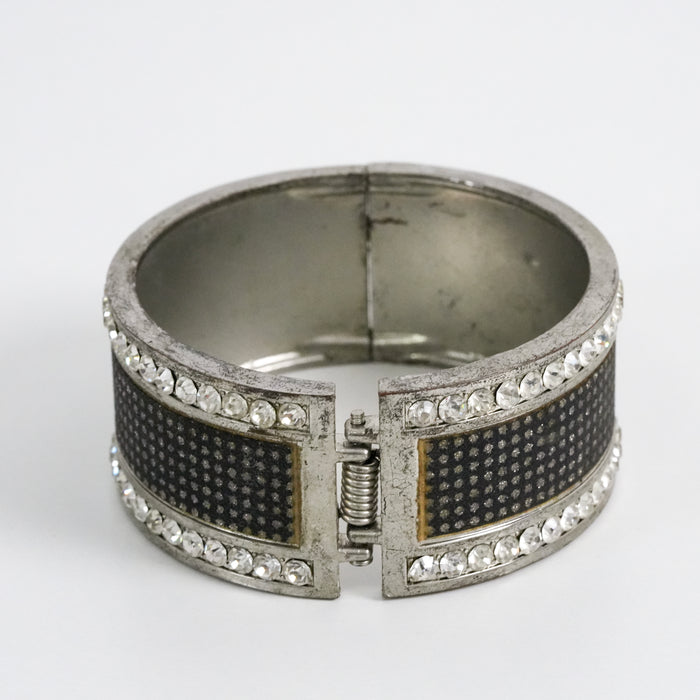 Vintage Black Enamel Rhinestone Cuff Bracelet