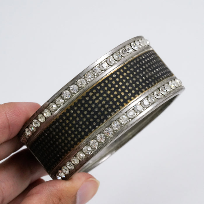 Vintage Black Enamel Rhinestone Cuff Bracelet