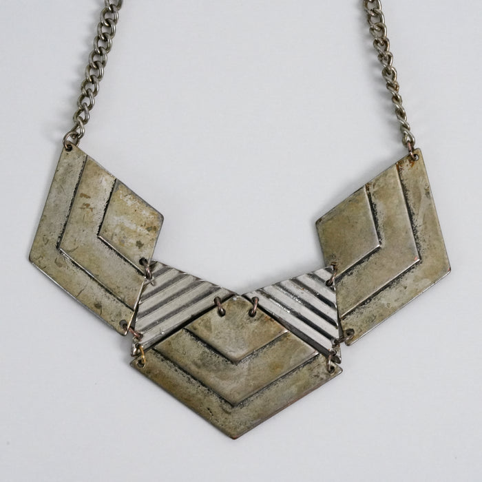 Vintage Geometric Statement Necklace, Silver-Tone Chevron Pendant
