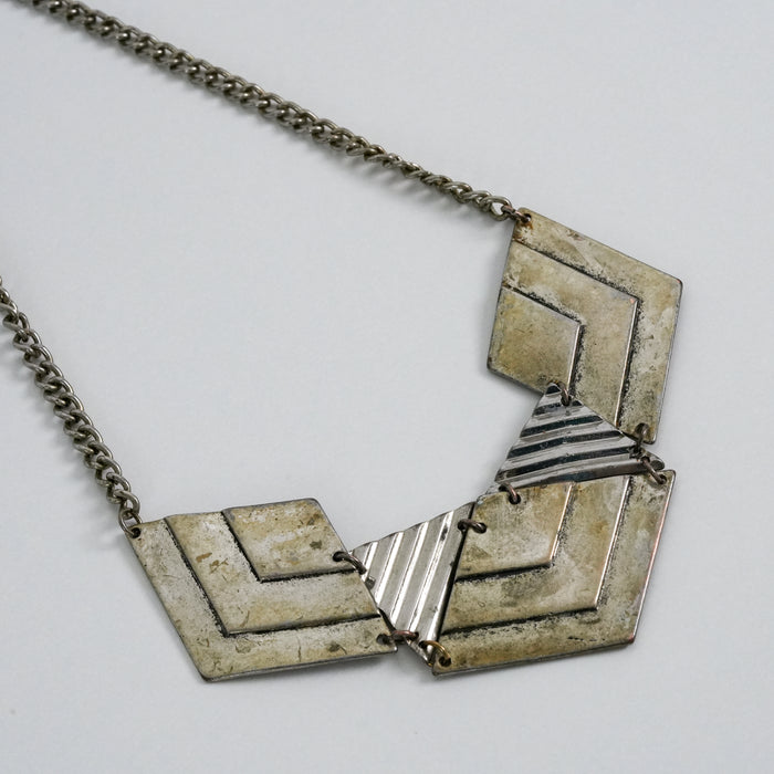 Vintage Geometric Statement Necklace, Silver-Tone Chevron Pendant