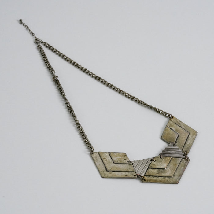 Vintage Geometric Statement Necklace, Silver-Tone Chevron Pendant