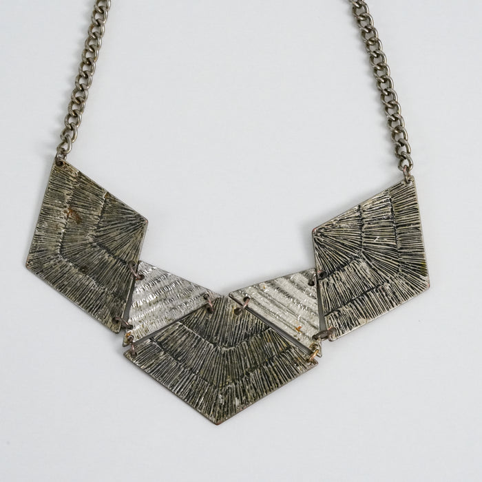 Vintage Geometric Statement Necklace, Silver-Tone Chevron Pendant