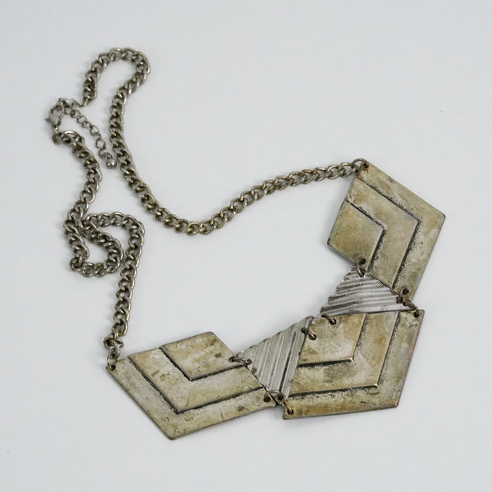 Vintage Geometric Statement Necklace, Silver-Tone Chevron Pendant