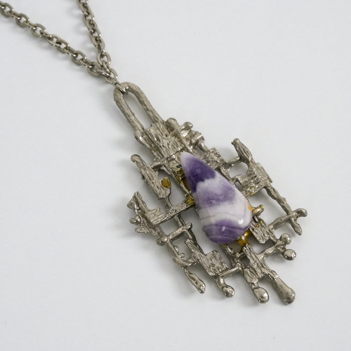 Vintage Purple Stone Statement Necklace, Abstract Art Pendant