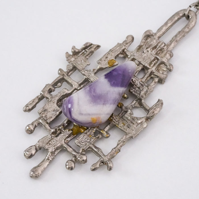 Vintage Purple Stone Statement Necklace, Abstract Art Pendant