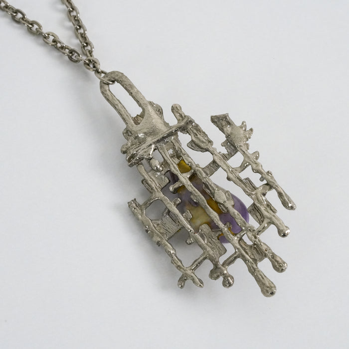 Vintage Purple Stone Statement Necklace, Abstract Art Pendant