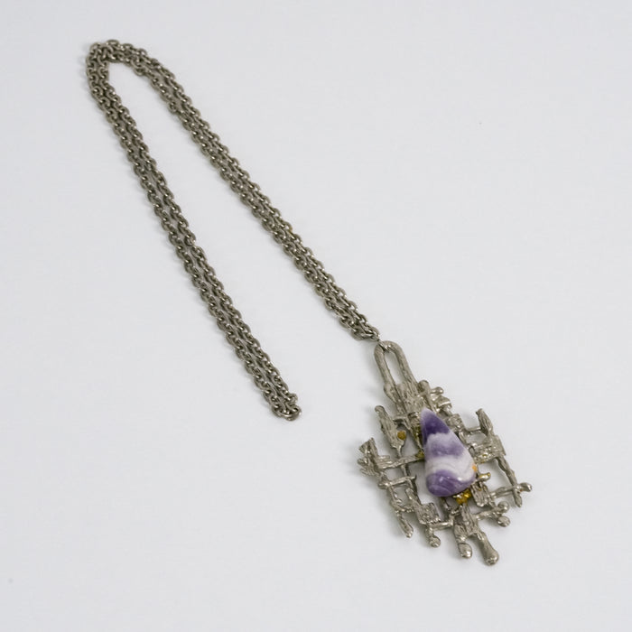 Vintage Purple Stone Statement Necklace, Abstract Art Pendant