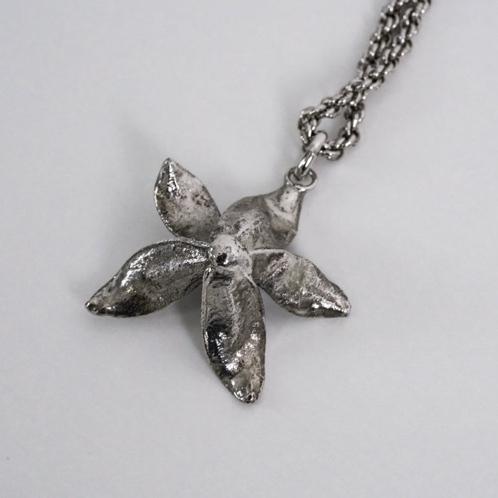 Vintage Silver-Tone Flower Pendant Necklace, Textured Floral Charm