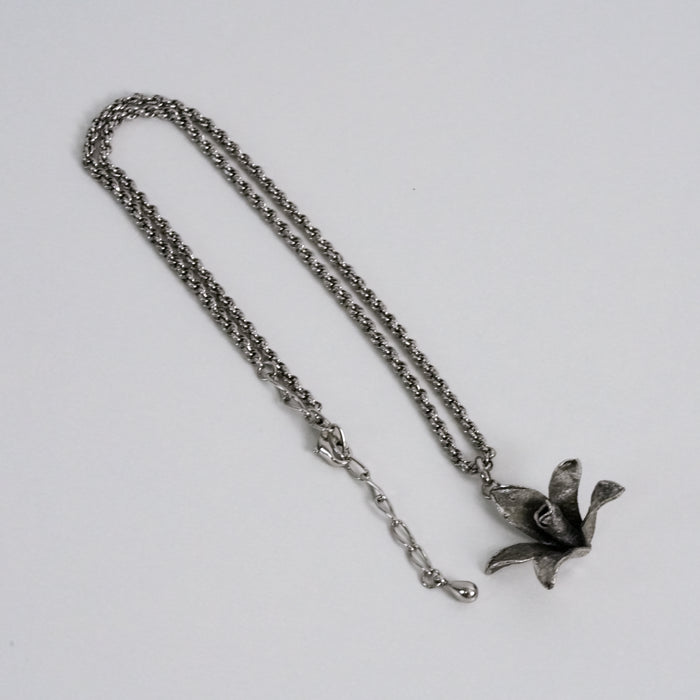 Vintage Silver-Tone Flower Pendant Necklace, Textured Floral Charm