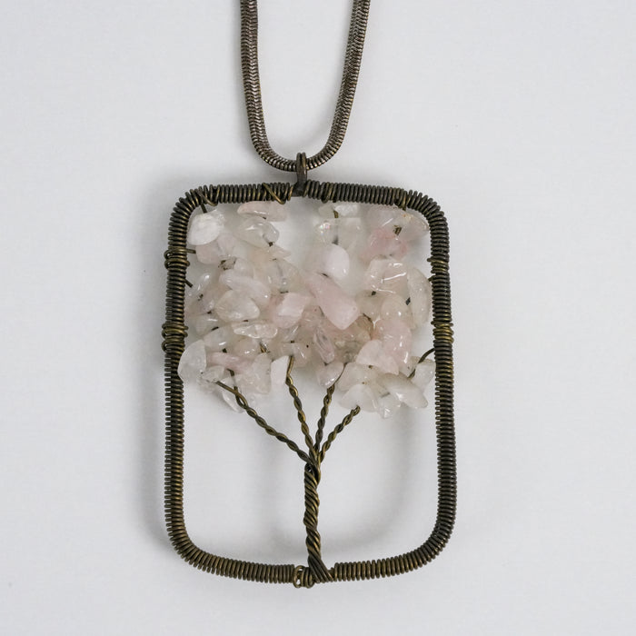 Vintage Lovisa Quartz Tree of Life Necklace, Natural Stone Pendant, Wire Wrapped Statement Necklace