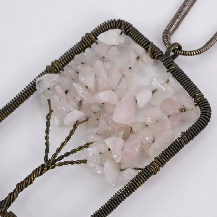 Vintage Lovisa Quartz Tree of Life Necklace, Natural Stone Pendant, Wire Wrapped Statement Necklace