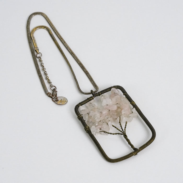 Vintage Lovisa Quartz Tree of Life Necklace, Natural Stone Pendant, Wire Wrapped Statement Necklace