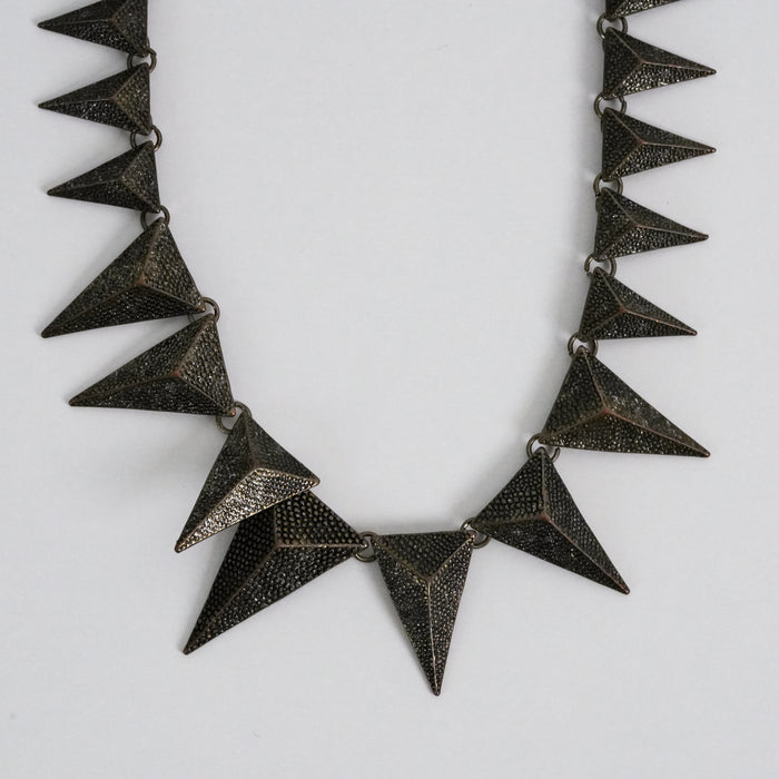 Vintage Gunmetal Triangle Spike Necklace, Geometric Statement Necklace