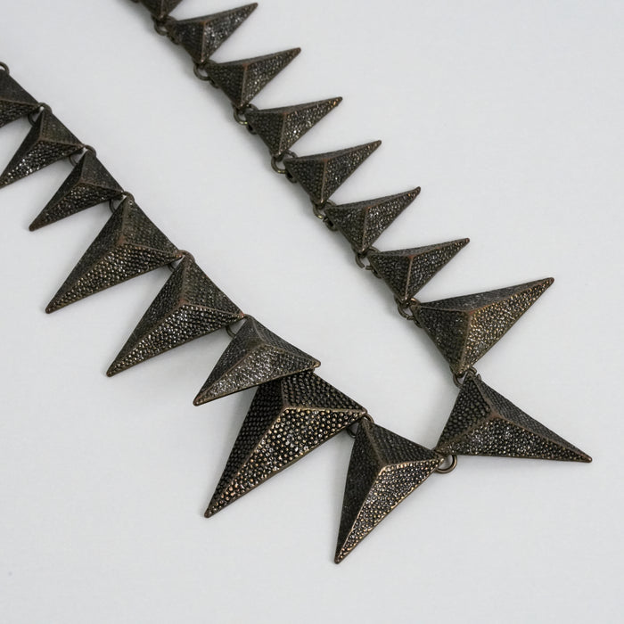 Vintage Gunmetal Triangle Spike Necklace, Geometric Statement Necklace