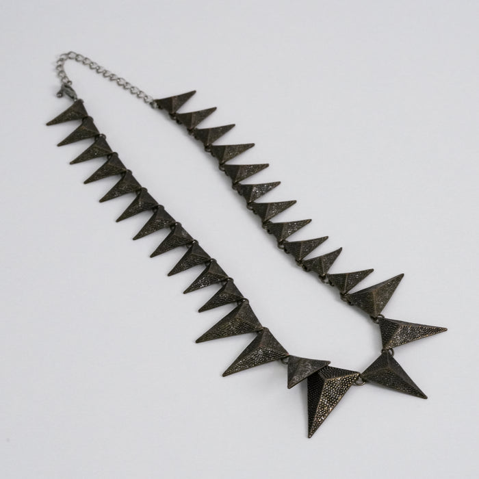 Vintage Gunmetal Triangle Spike Necklace, Geometric Statement Necklace