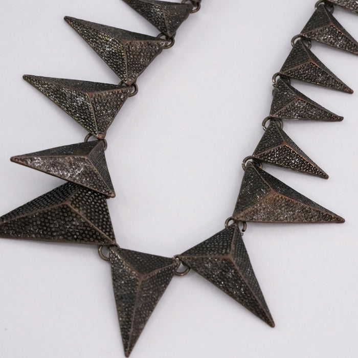 Vintage Gunmetal Triangle Spike Necklace, Geometric Statement Necklace