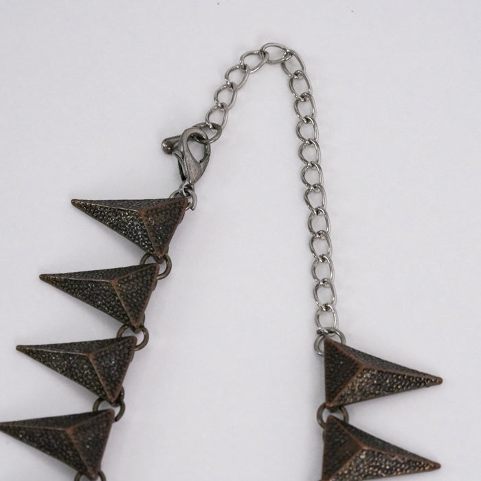 Vintage Gunmetal Triangle Spike Necklace, Geometric Statement Necklace
