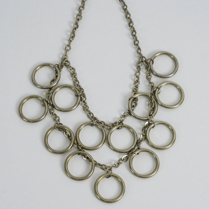 Vintage Gold Tone Circle Link Necklace, Statement Chain Necklace