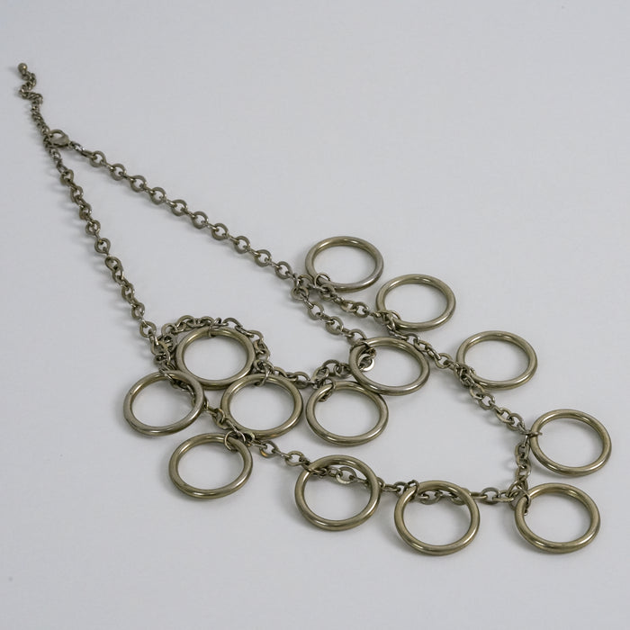 Vintage Gold Tone Circle Link Necklace, Statement Chain Necklace