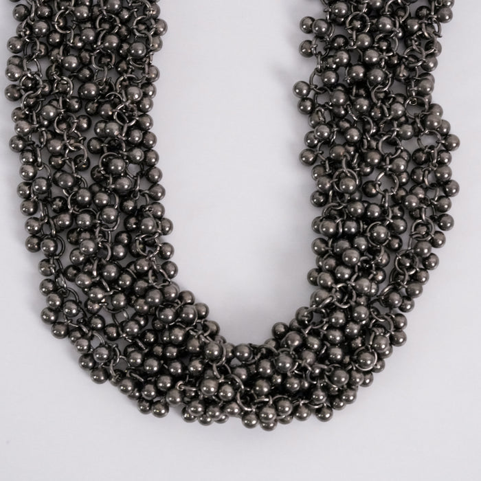 Vintage Gunmetal Bib Necklace, Multi-Strand Ball Chain Statement Necklace