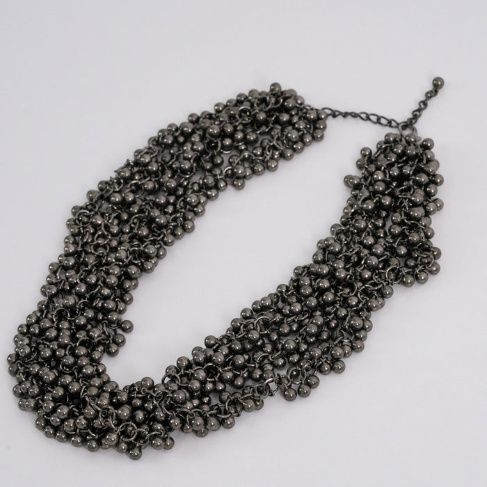 Vintage Gunmetal Bib Necklace, Multi-Strand Ball Chain Statement Necklace