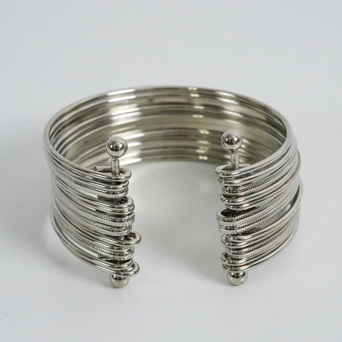 Vintage Silver Tone Multi-Wire Layer Cuff Bracelet